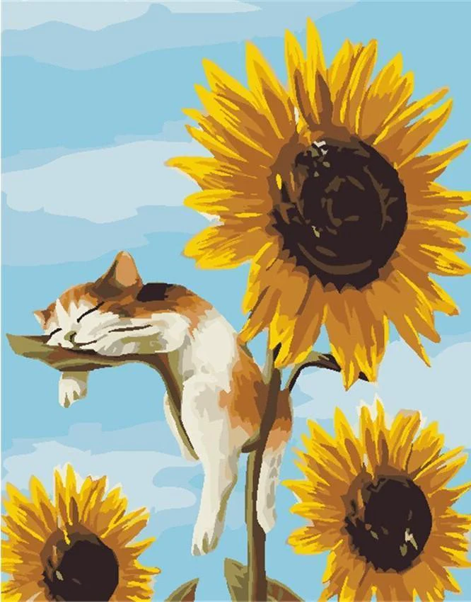 Cat Sleeping on Sunflower - Image 4