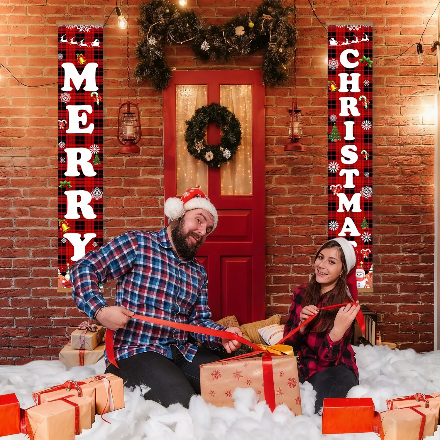 Festive Plaid Merry Christmas – Porch Sign - Image 9