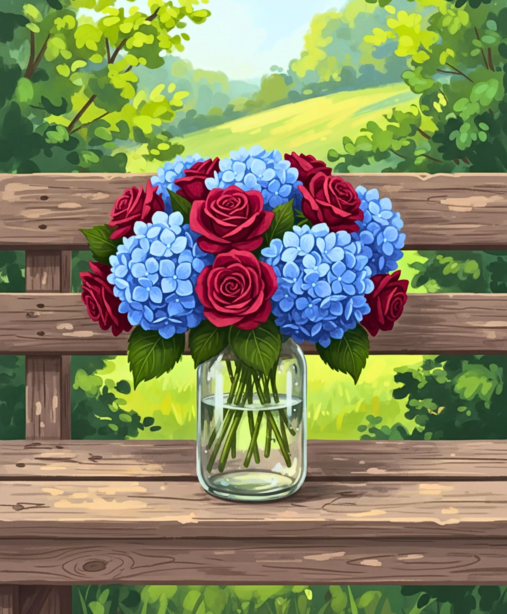Hydrangeas & Crimson Roses - Image 4