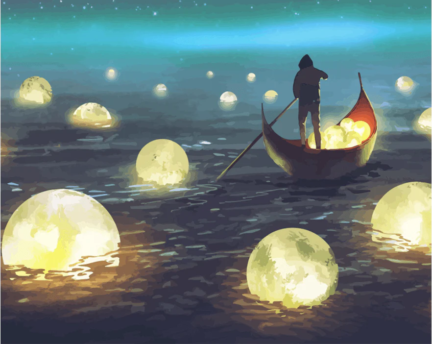 Man Rowing Among Glowing Moons - Image 4