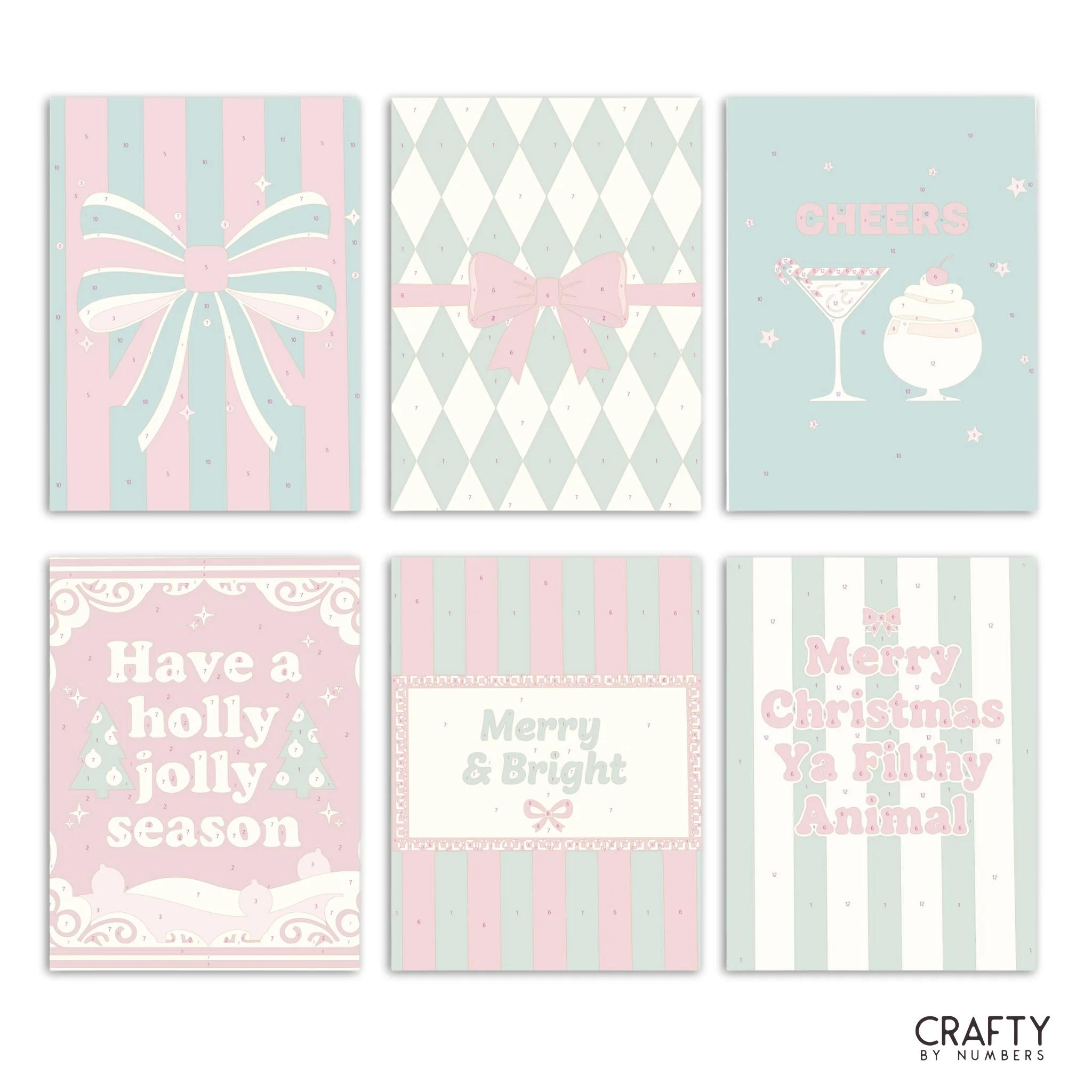 Merry Messages – Set of 6 Mini Paint by Numbers - Image 2