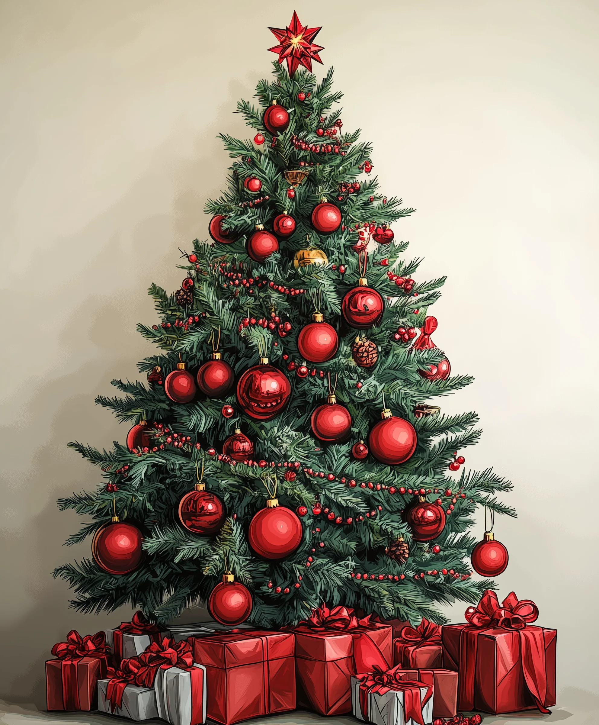 Red & Evergreen Christmas Tree - Image 2