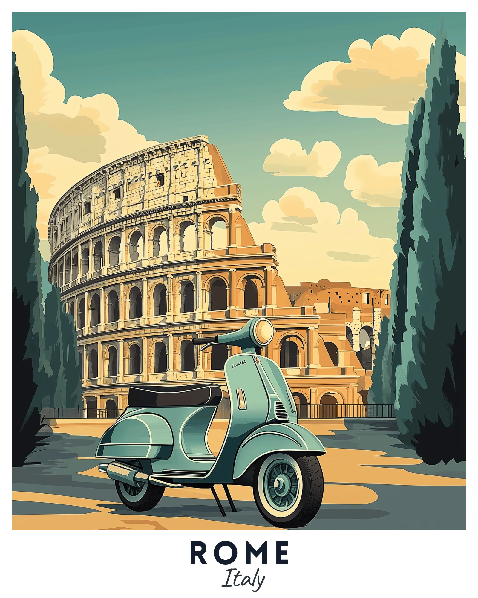 Rome Vespa Travel Poster - Image 2