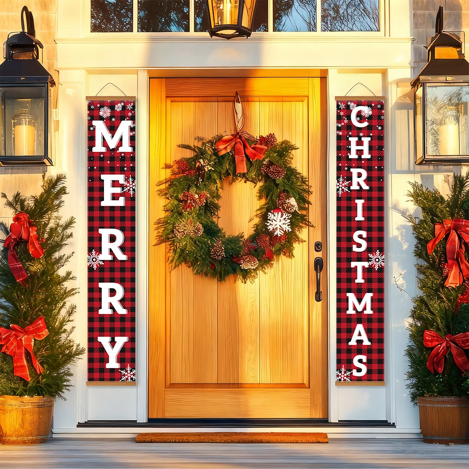 Snowflake Plaid Merry Christmas – Porch Sign - Image 10