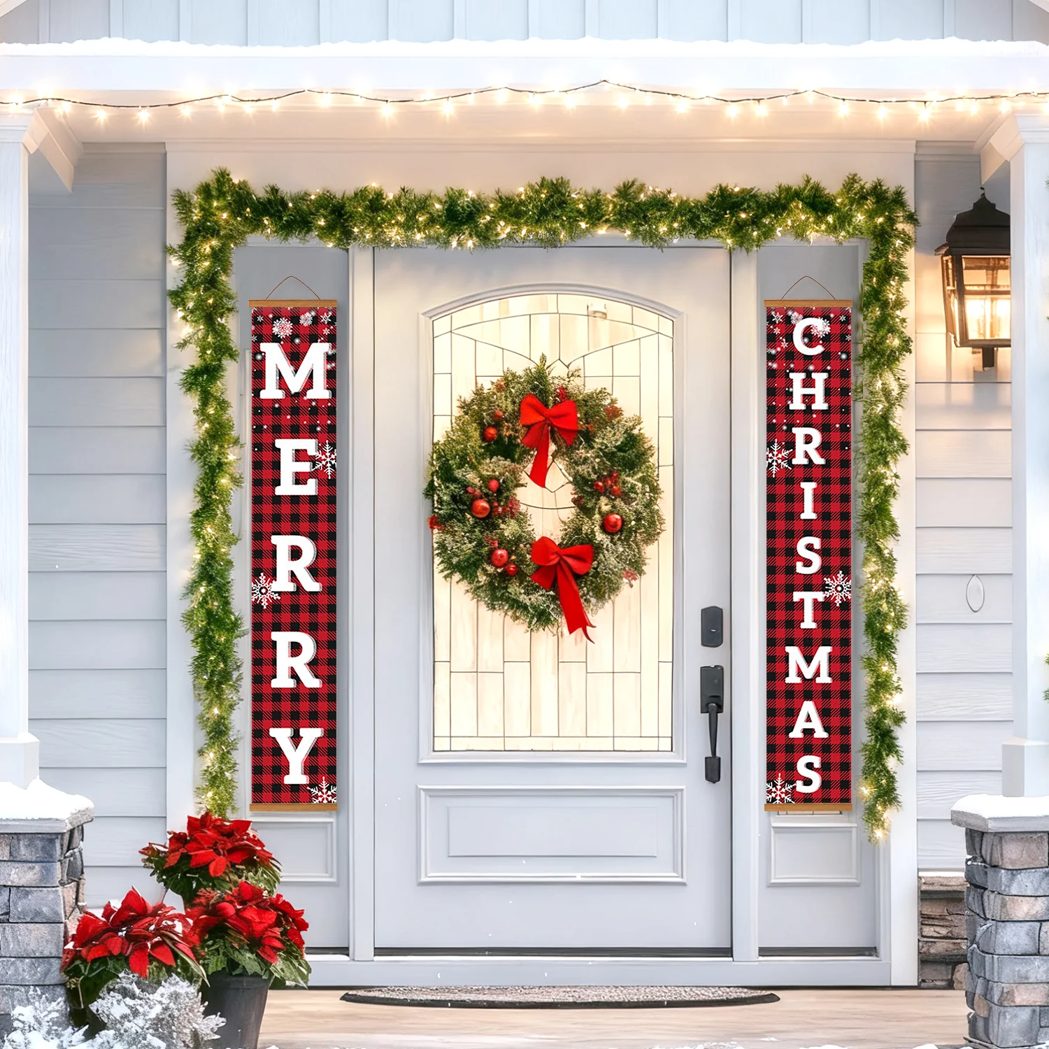 Snowflake Plaid Merry Christmas – Porch Sign - Image 16
