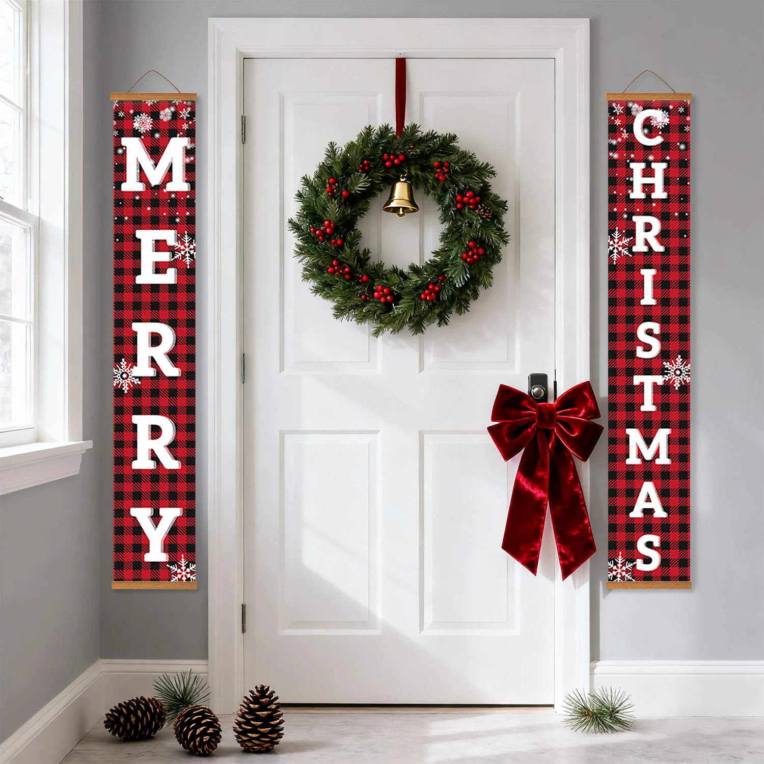 Snowflake Plaid Merry Christmas – Porch Sign - Image 17
