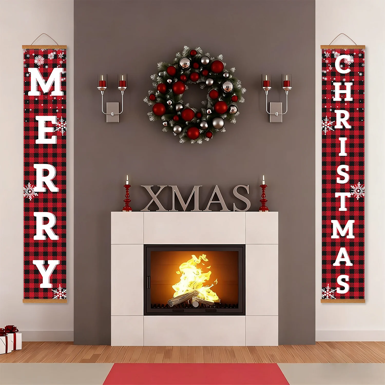 Snowflake Plaid Merry Christmas – Porch Sign - Image 18