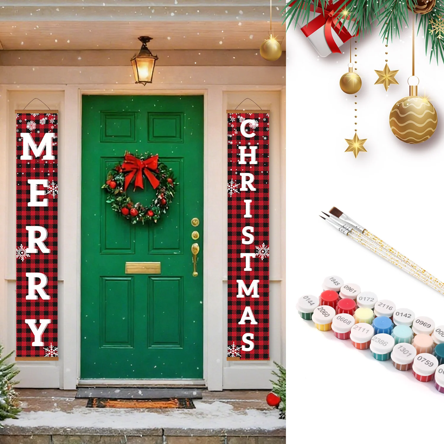Snowflake Plaid Merry Christmas – Porch Sign - Image 2