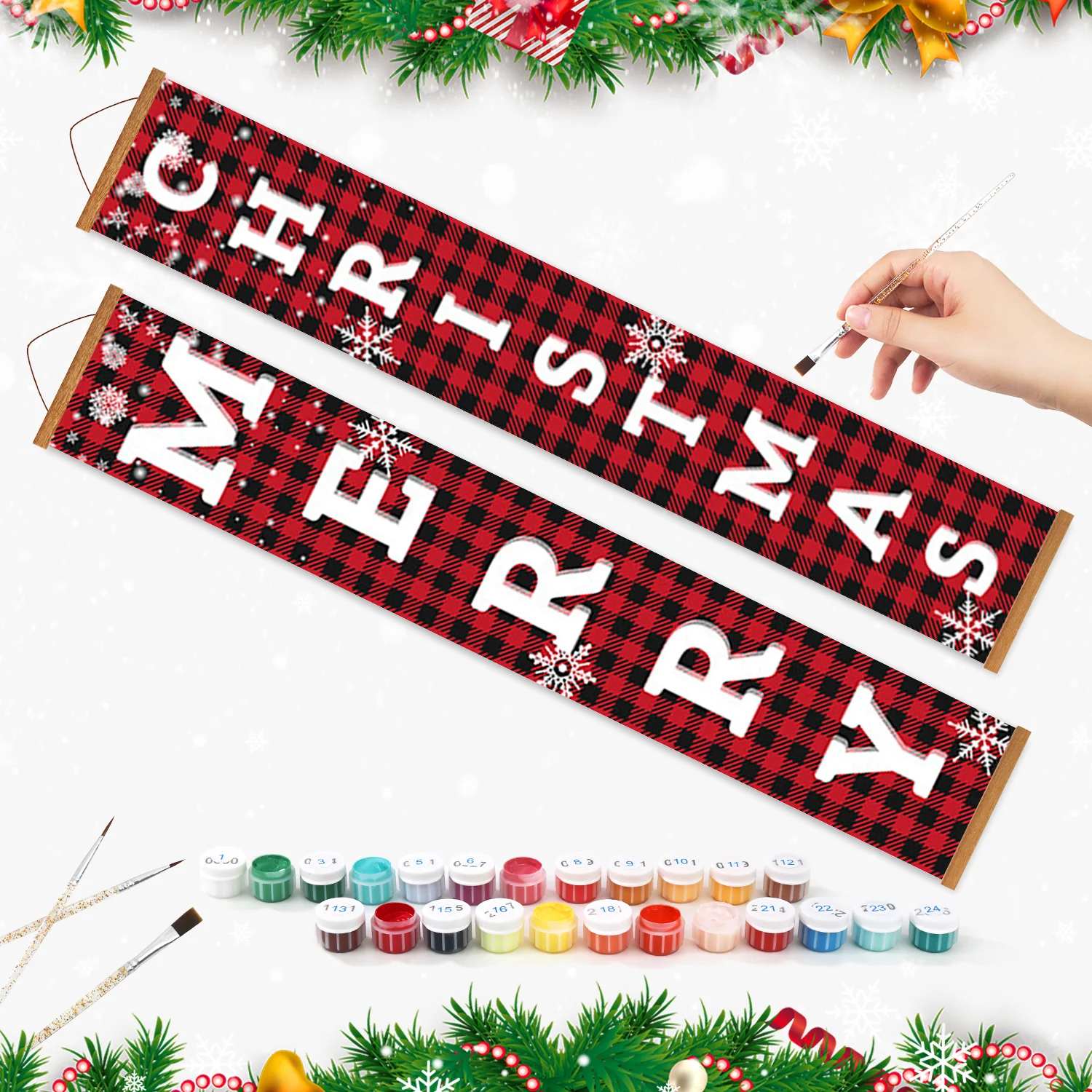 Snowflake Plaid Merry Christmas – Porch Sign - Image 3