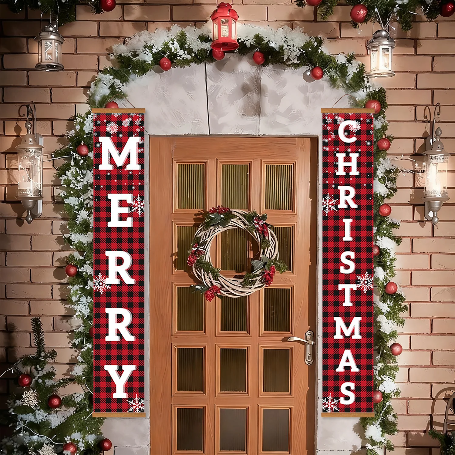 Snowflake Plaid Merry Christmas – Porch Sign - Image 5