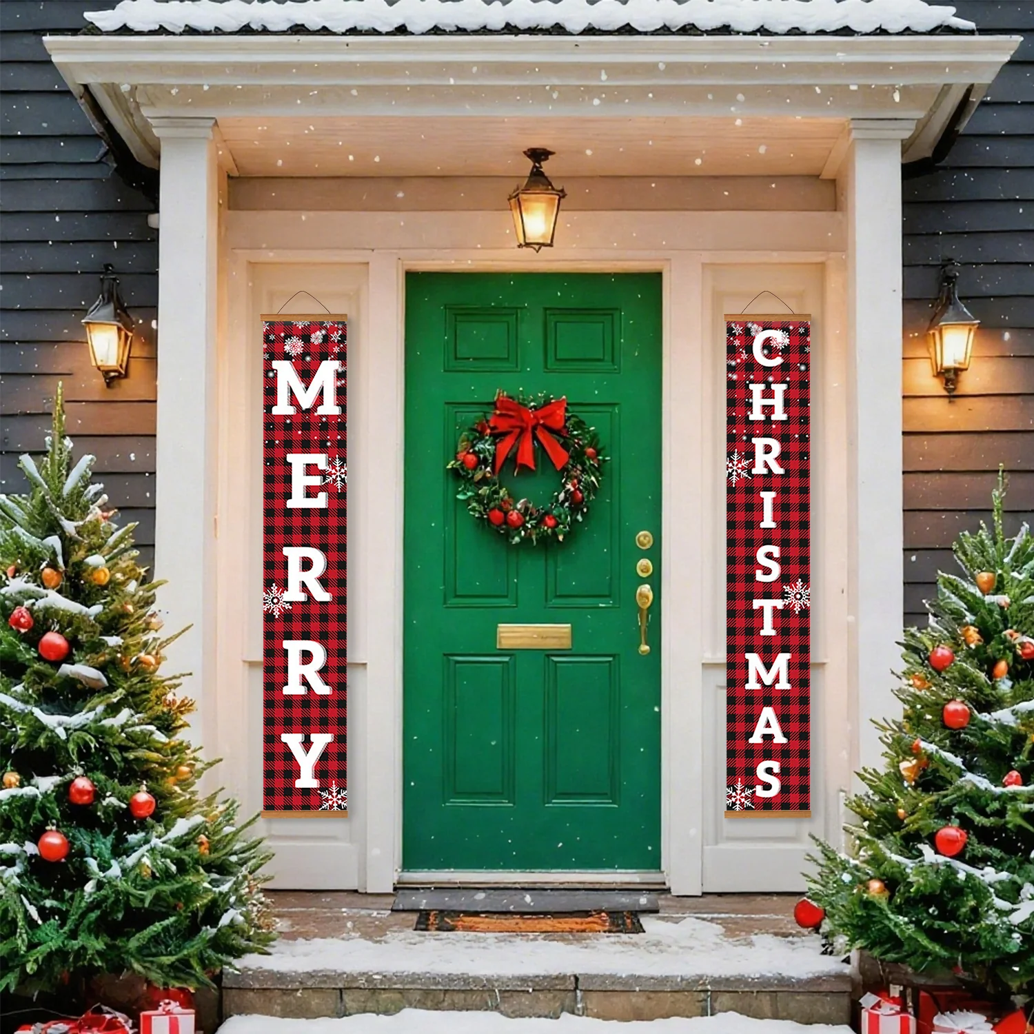 Snowflake Plaid Merry Christmas – Porch Sign - Image 6