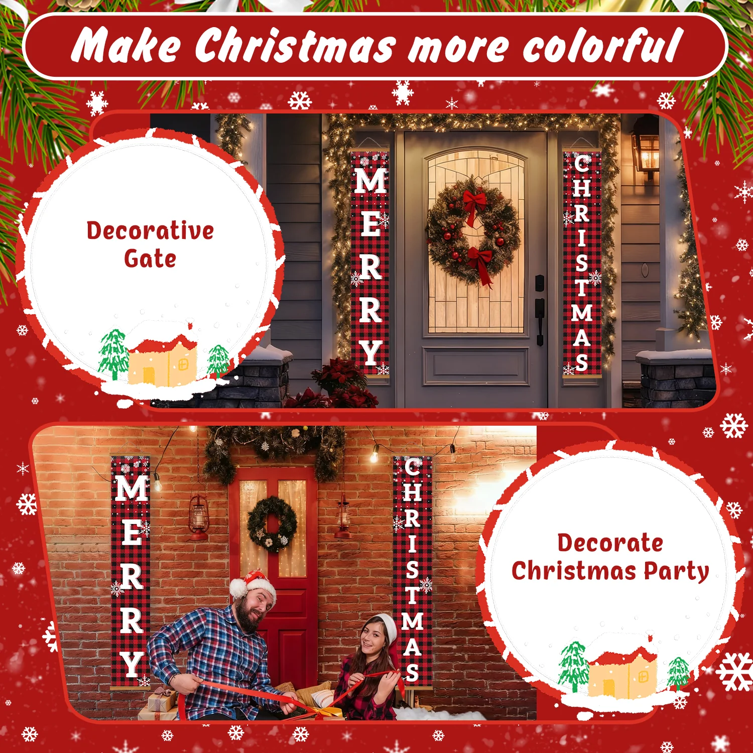 Snowflake Plaid Merry Christmas – Porch Sign - Image 7