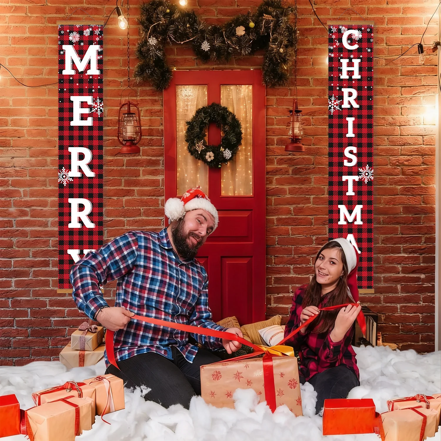 Snowflake Plaid Merry Christmas – Porch Sign - Image 9