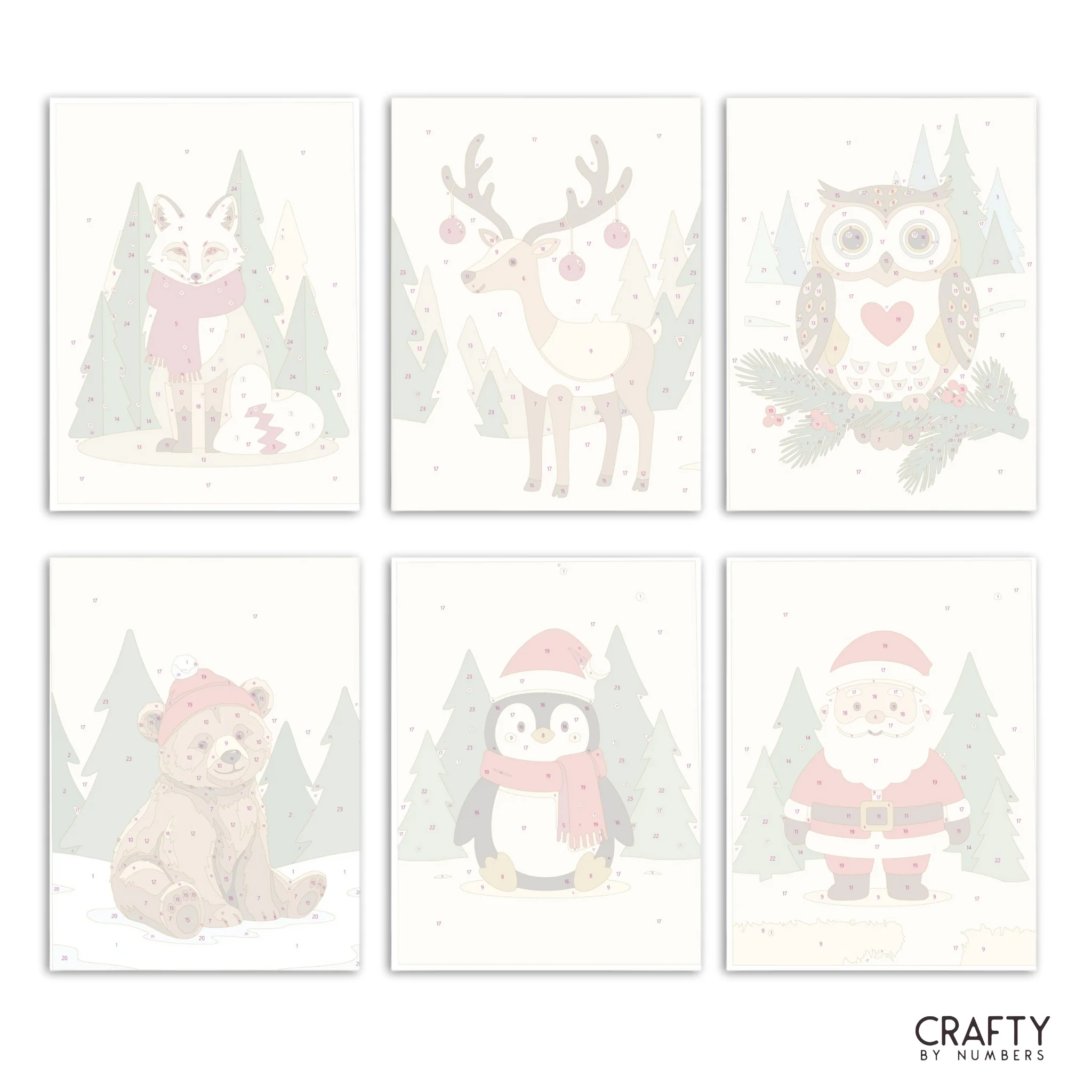 Winter Friends – Set of 6 Mini Paint by Numbers - Image 2