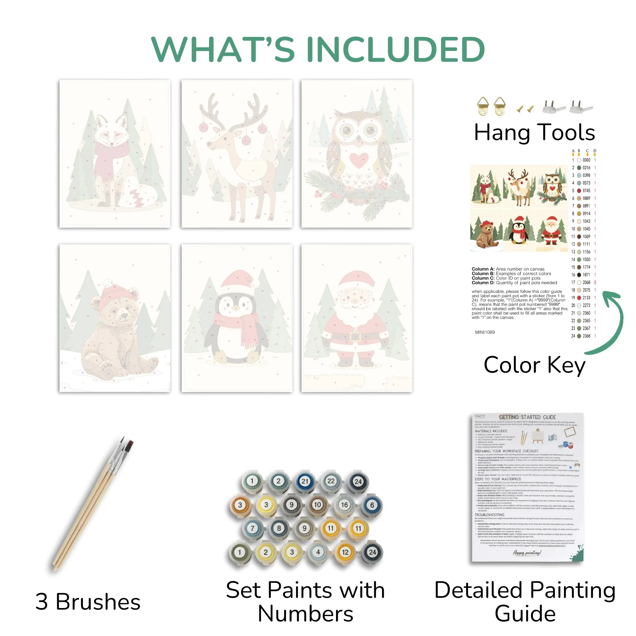 Winter Friends – Set of 6 Mini Paint by Numbers - Image 3