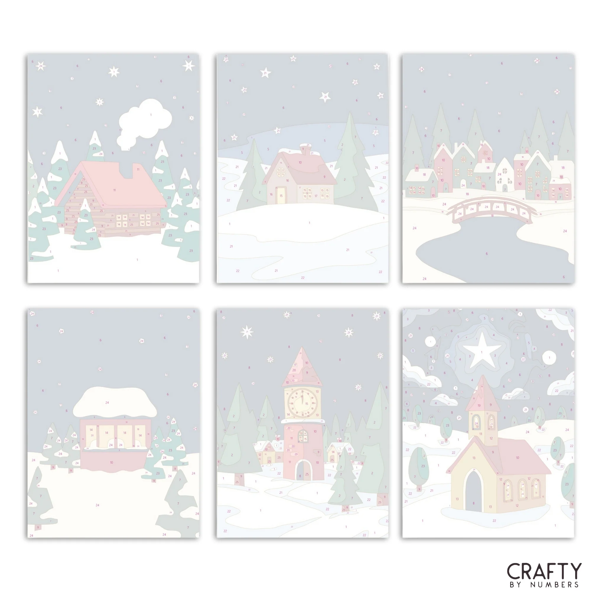 Winter Village – Set of 6 Mini Paint by Numbers - Image 2